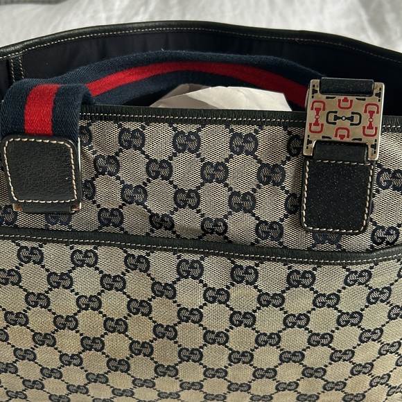 Gucci Navy Red Tote Handle Bag - Picture 6 of 17